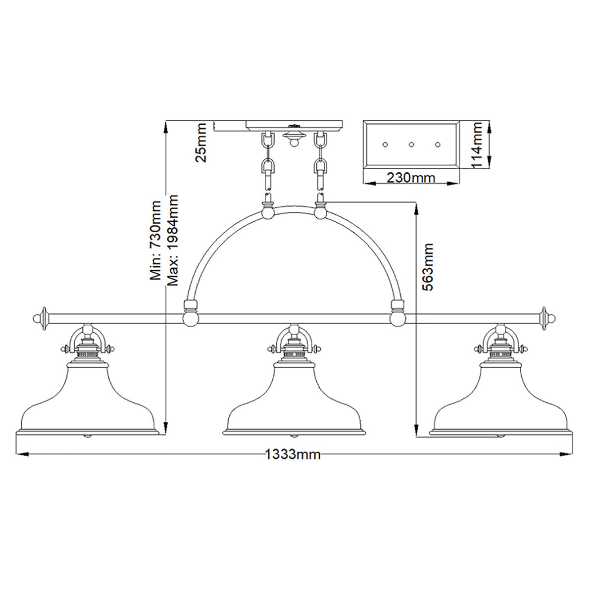 Quoizel Emery 3 Light Bar Pendant Light in Imperial Silver