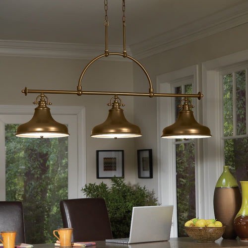 Quoizel Emery 3 Light Bar Pendant Light in Weathered Brass