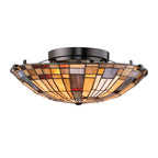 Quoizel Inglenook 2 Light Flush Valiant Bronze & Art Glass Shade