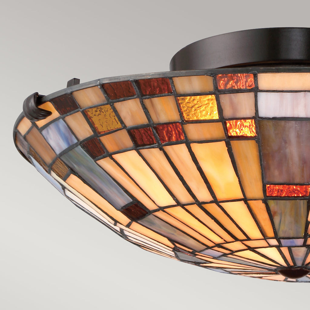 Quoizel Inglenook 2 Light Flush Valiant Bronze & Art Glass Shade