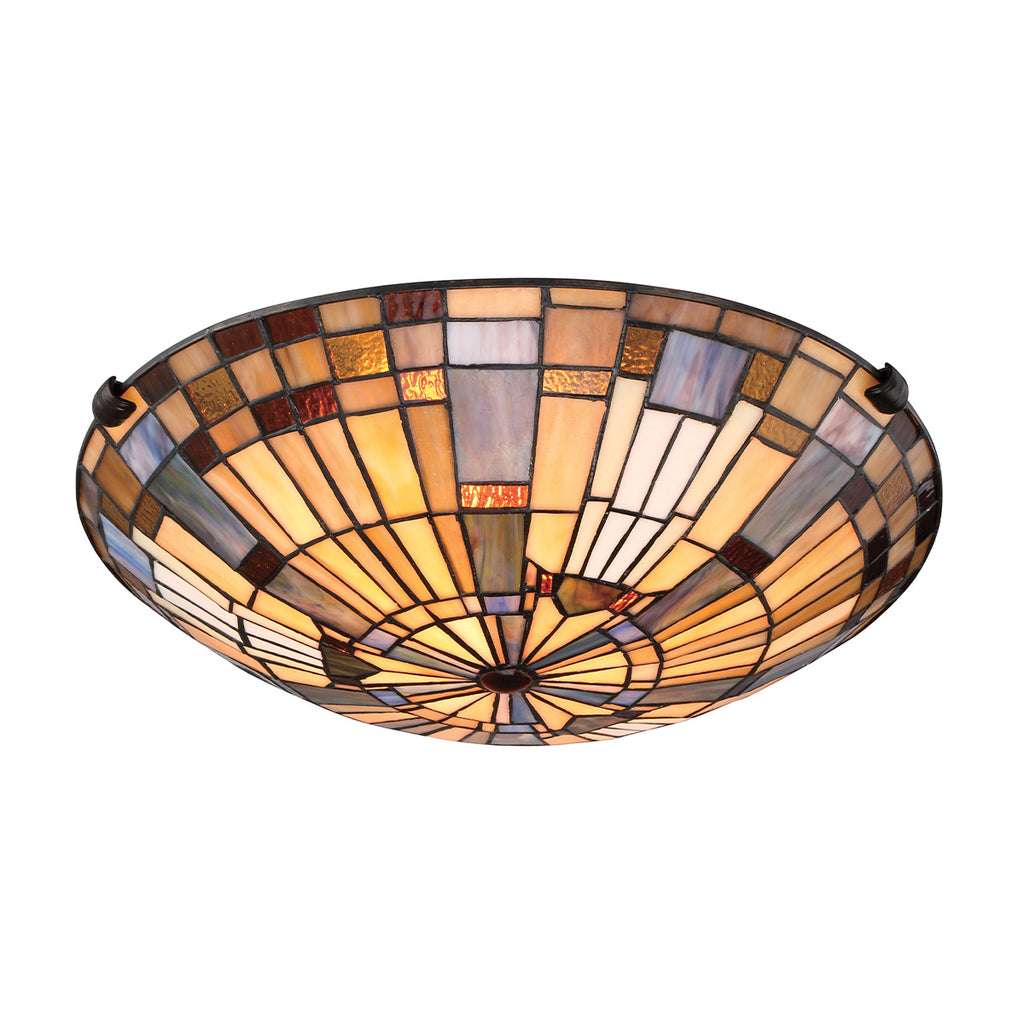 Quoizel Inglenook 2 Light Flush Valiant Bronze & Art Glass Shade