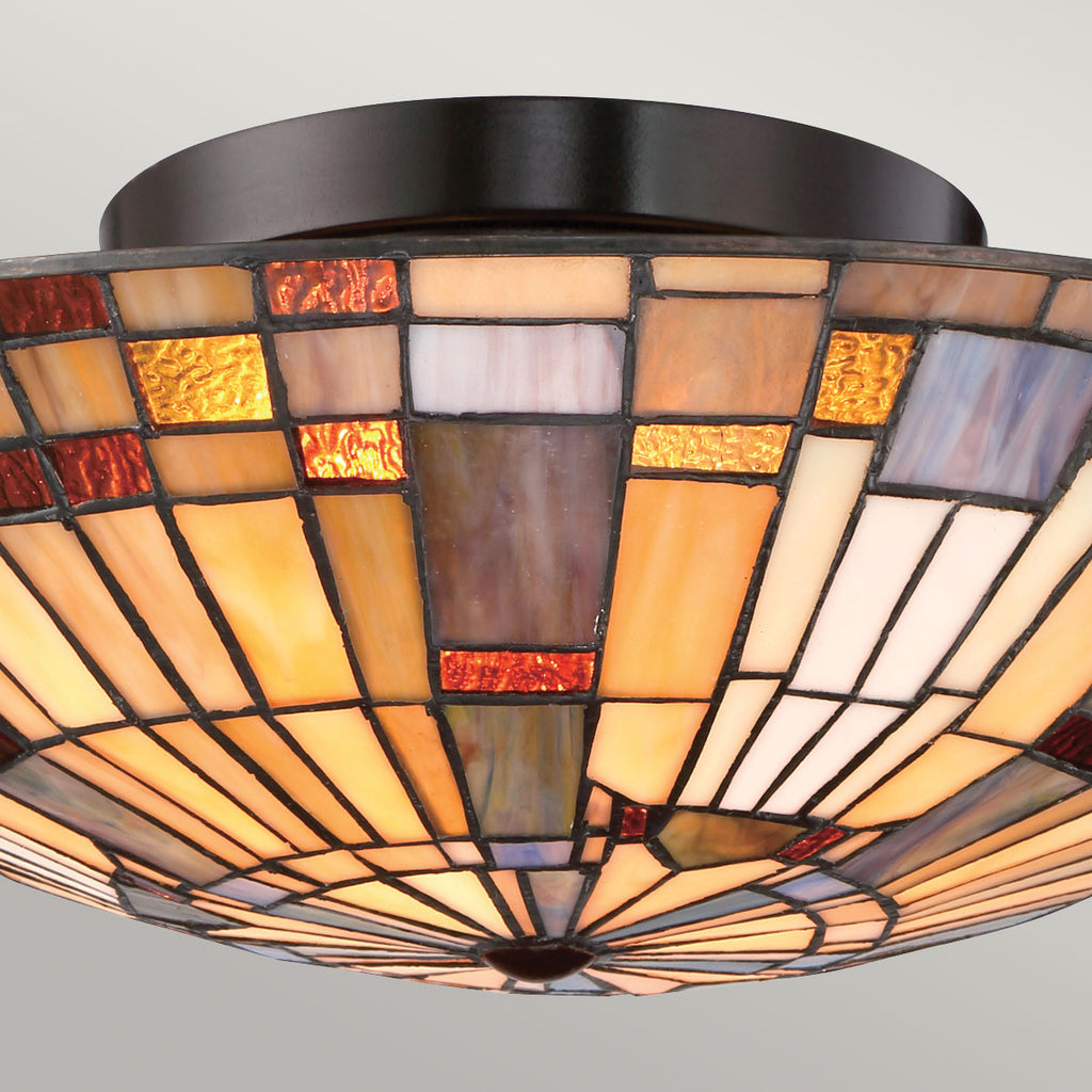 Quoizel Inglenook 2 Light Flush Valiant Bronze & Art Glass Shade