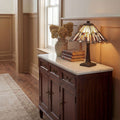 Quoizel Inglenook Small Table Lamp in Valiant Bronze Tiffany Art Glass