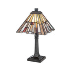 Quoizel Inglenook Small Table Lamp in Valiant Bronze Tiffany Art Glass