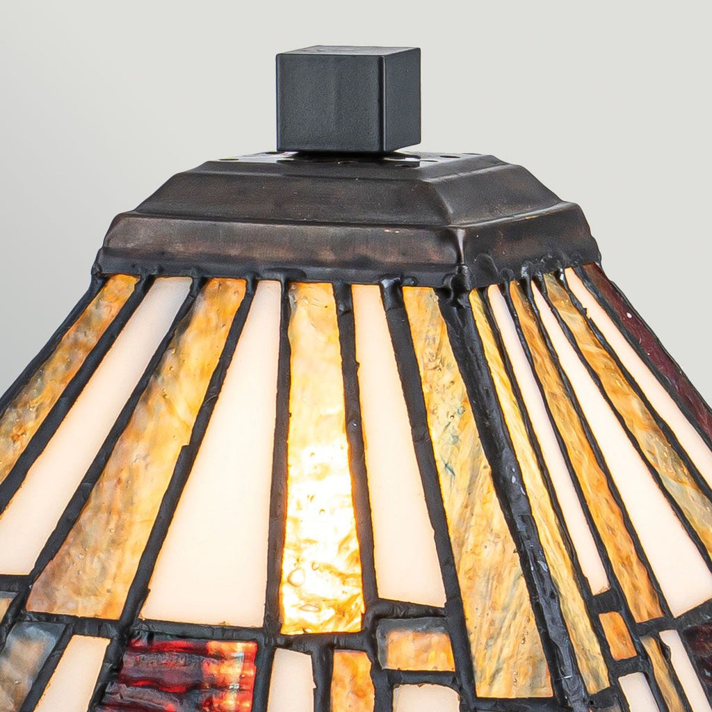 Quoizel Inglenook Small Table Lamp in Valiant Bronze Tiffany Art Glass