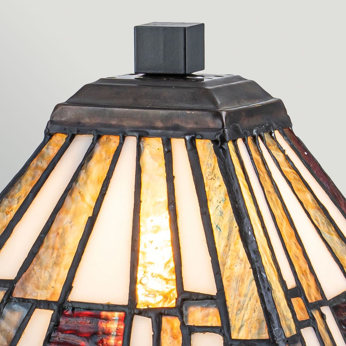Quoizel Inglenook Small Table Lamp in Valiant Bronze Tiffany Art Glass