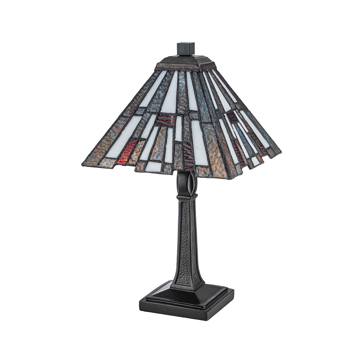 Quoizel Inglenook Small Table Lamp in Valiant Bronze Tiffany Art Glass