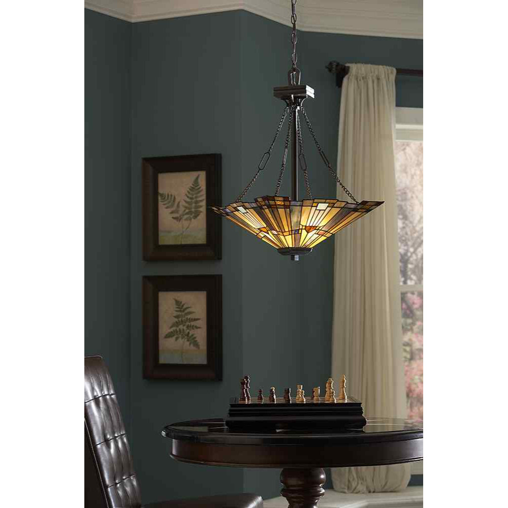 Quoizel Inglenook Tiffany Inverted Pendant Light in Valiant Bronze