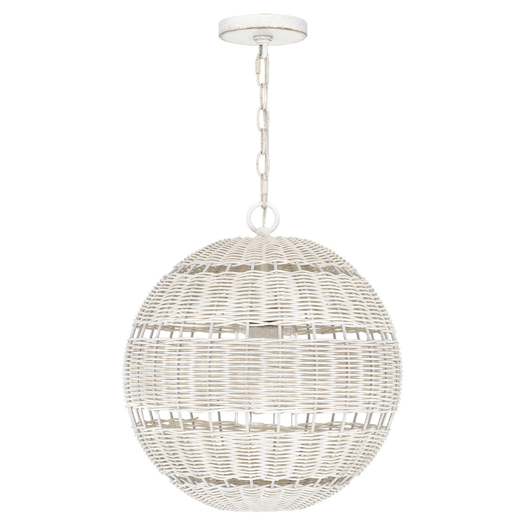 Quoizel Lindendale Pendant Antique White Rattan with Clear Shade Inside