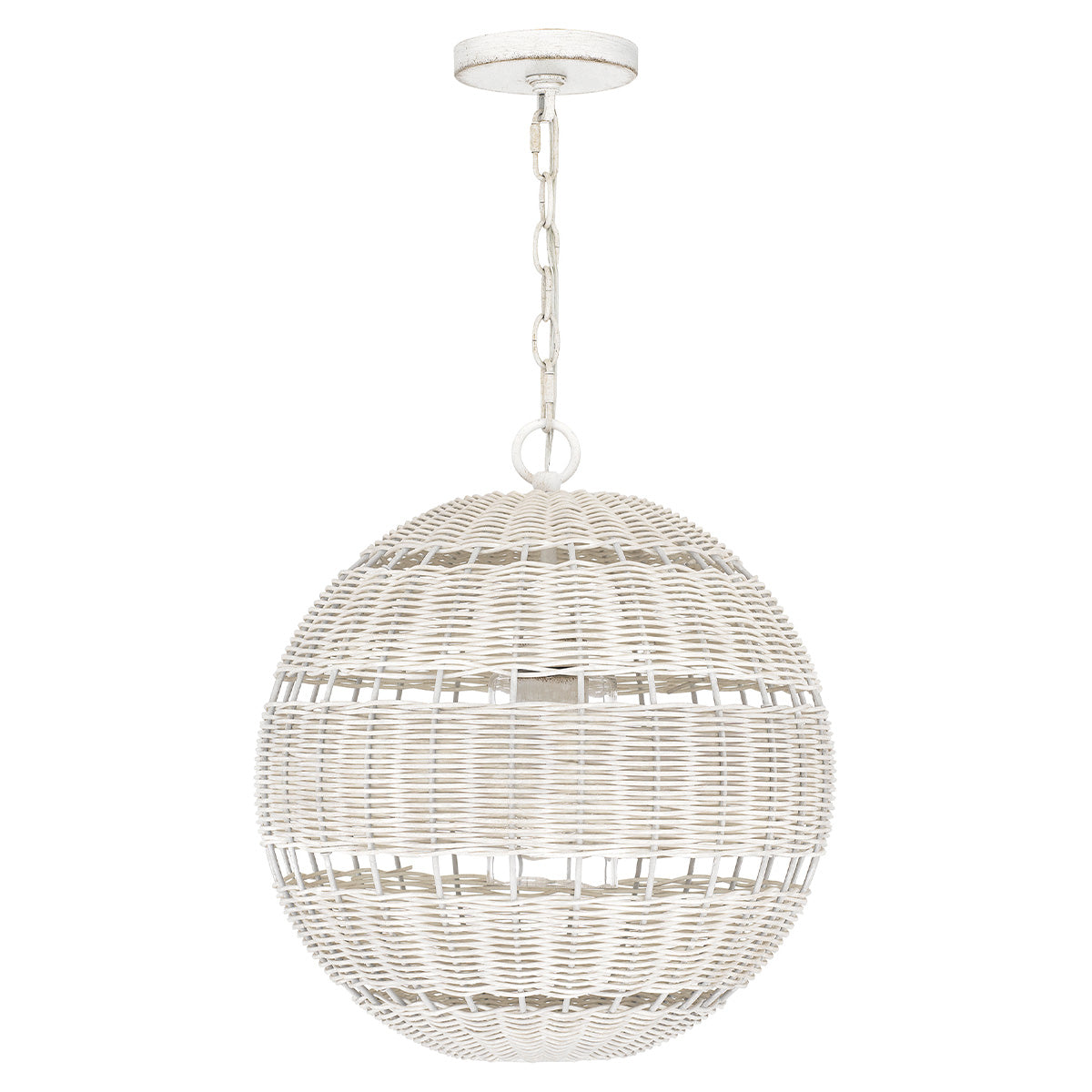 Quoizel Lindendale Pendant Antique White Rattan with Clear Shade Inside