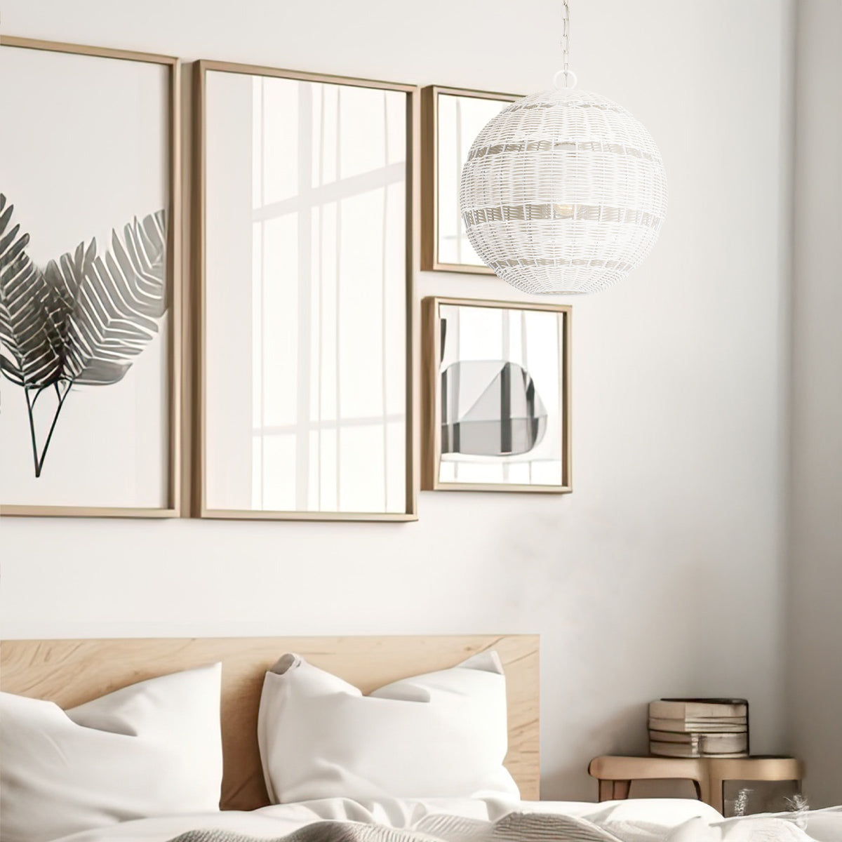 Quoizel Lindendale Pendant Antique White Rattan with Clear Shade Inside
