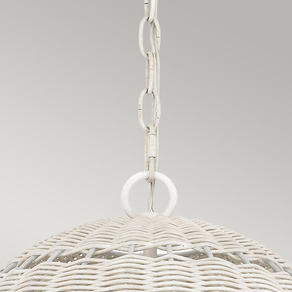 Quoizel Lindendale Pendant Antique White Rattan with Clear Shade Inside