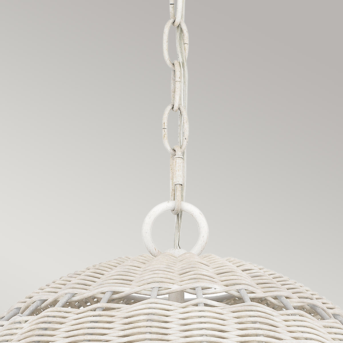 Quoizel Lindendale Pendant Antique White Rattan with Clear Shade Inside