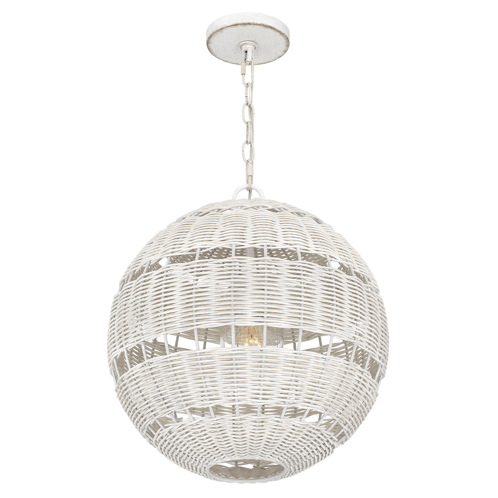 Quoizel Lindendale Pendant Antique White Rattan with Clear Shade Inside