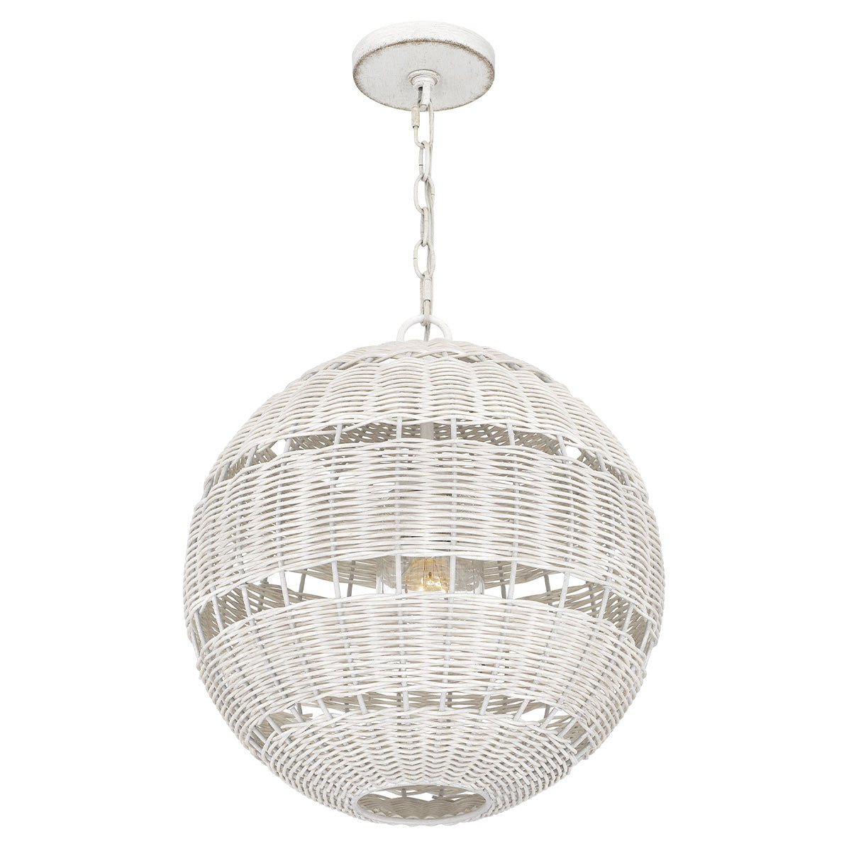 Quoizel Lindendale Pendant Antique White Rattan with Clear Shade Inside