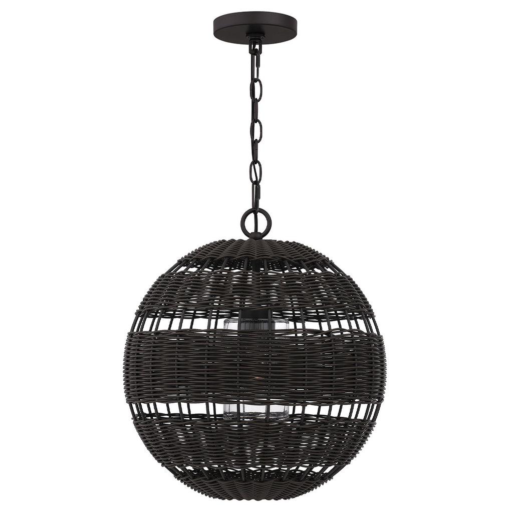 Quoizel Lindendale Pendant Western Bronze Rattan with Clear Shade Inside