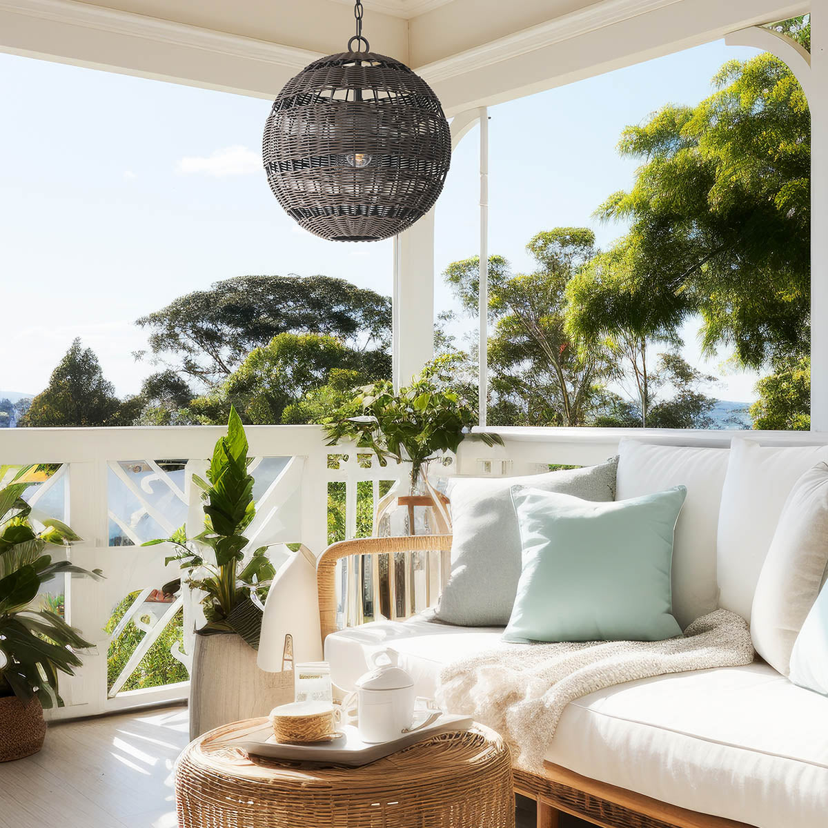 Quoizel Lindendale Pendant Western Bronze Rattan with Clear Shade Inside