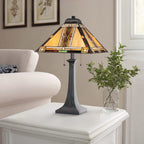 Quoizel Navajo 2 Light Tiffany styleTable Lamp Bronze with Art Glass Shade
