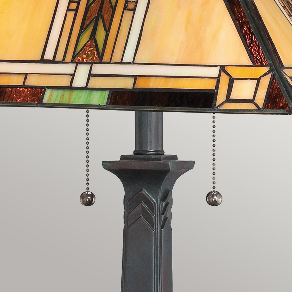 Quoizel Navajo 2 Light Tiffany styleTable Lamp Bronze with Art Glass Shade