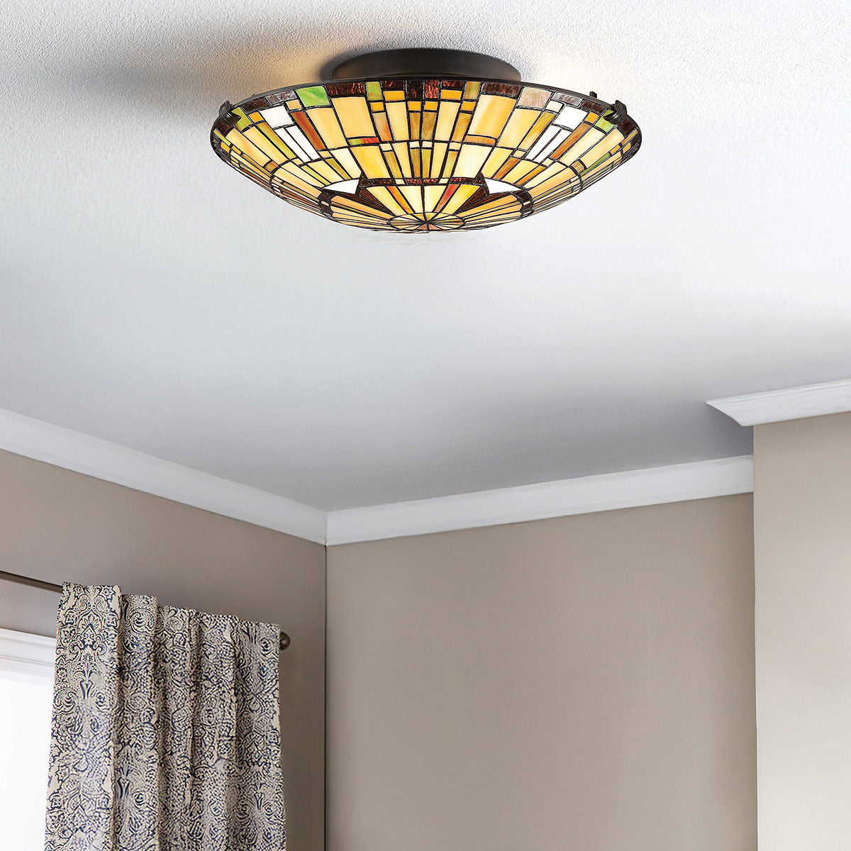Quoizel Reed 2 Light Tiffany style Flush Valiant Bronze & Art Glass Shade