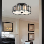 Quoizel Sentry 2 Light Semi-Flush in Black & Art Glass