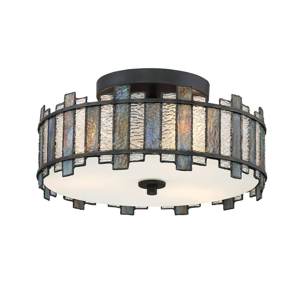 Quoizel Sentry 2 Light Semi-Flush in Black & Art Glass