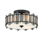 Quoizel Sentry 2 Light Semi-Flush in Black & Art Glass