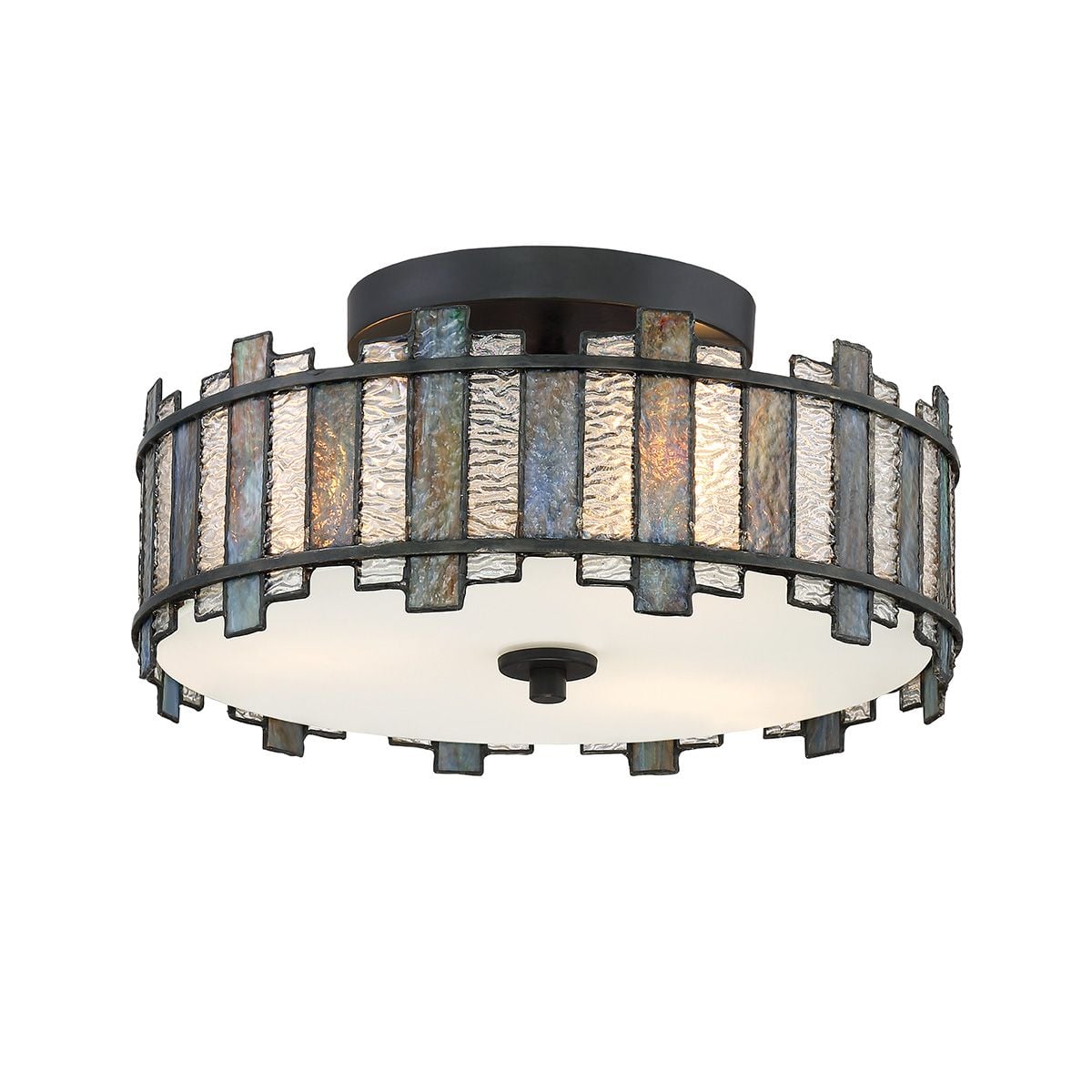 Quoizel Sentry 2 Light Semi-Flush in Black & Art Glass