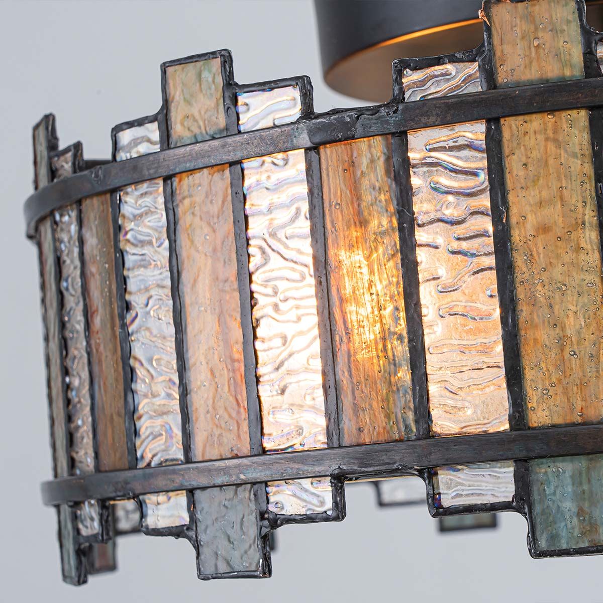 Quoizel Sentry 2 Light Semi-Flush in Black & Art Glass