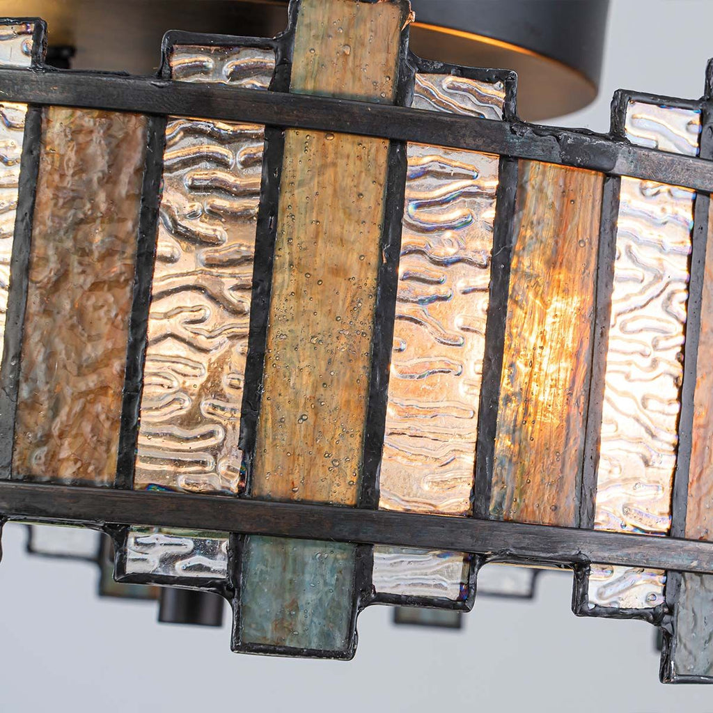 Quoizel Sentry 2 Light Semi-Flush in Black & Art Glass