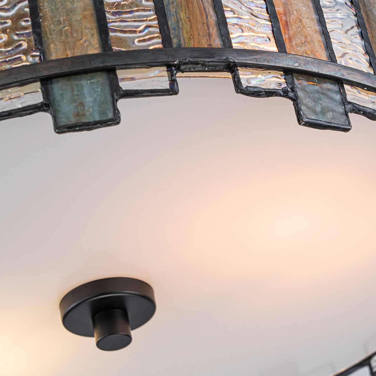 Quoizel Sentry 2 Light Semi-Flush in Black & Art Glass