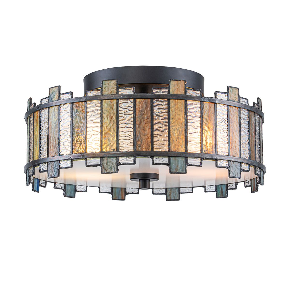 Quoizel Sentry 2 Light Semi-Flush in Black & Art Glass