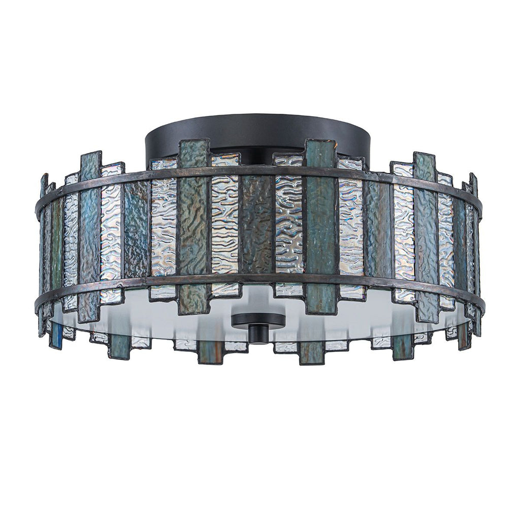 Quoizel Sentry 2 Light Semi-Flush in Black & Art Glass