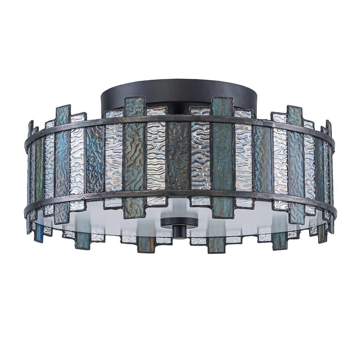 Quoizel Sentry 2 Light Semi-Flush in Black & Art Glass
