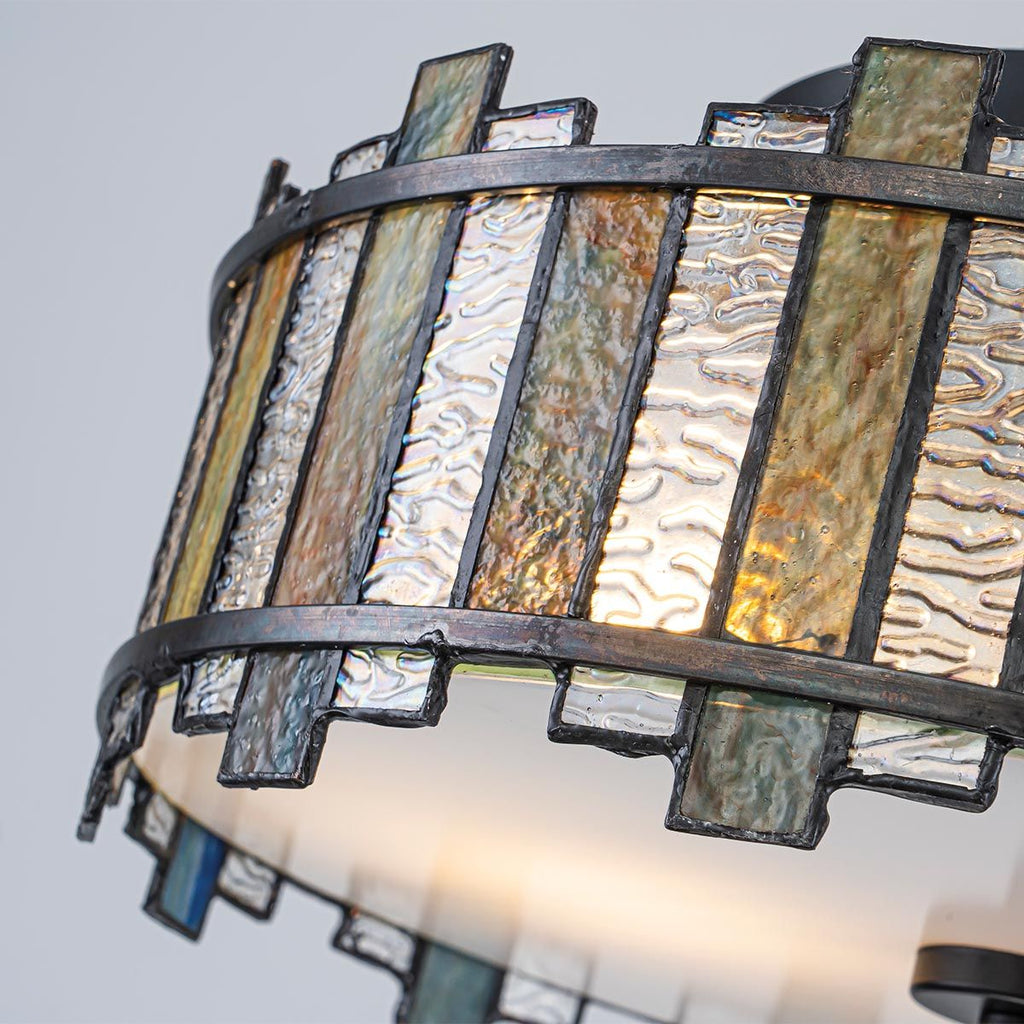 Quoizel Sentry 2 Light Semi-Flush in Black & Art Glass