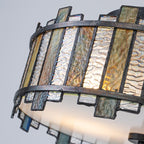 Quoizel Sentry 2 Light Semi-Flush in Black & Art Glass