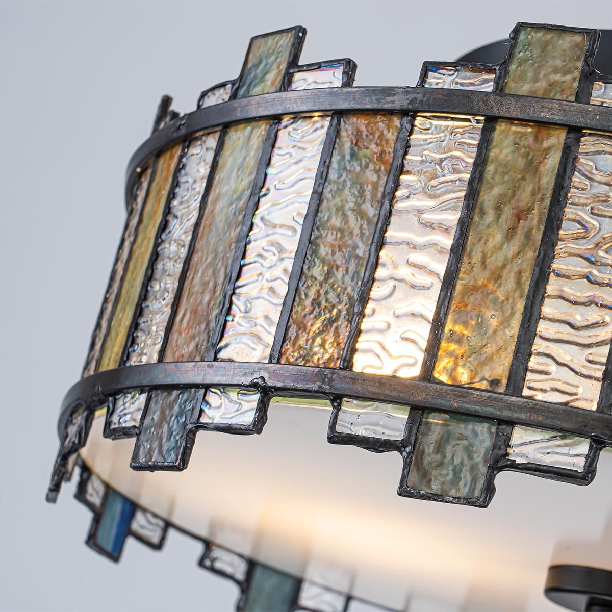 Quoizel Sentry 2 Light Semi-Flush in Black & Art Glass