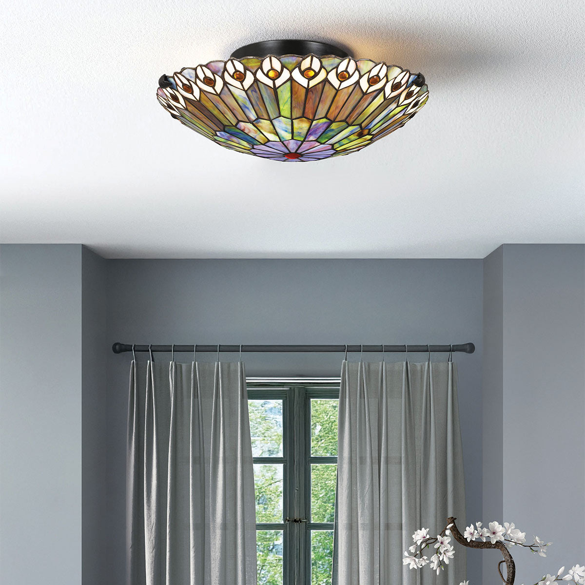 Quoizel Watkins 2 Light Tiffany style Flush Valiant Bronze & Art Glass Shade