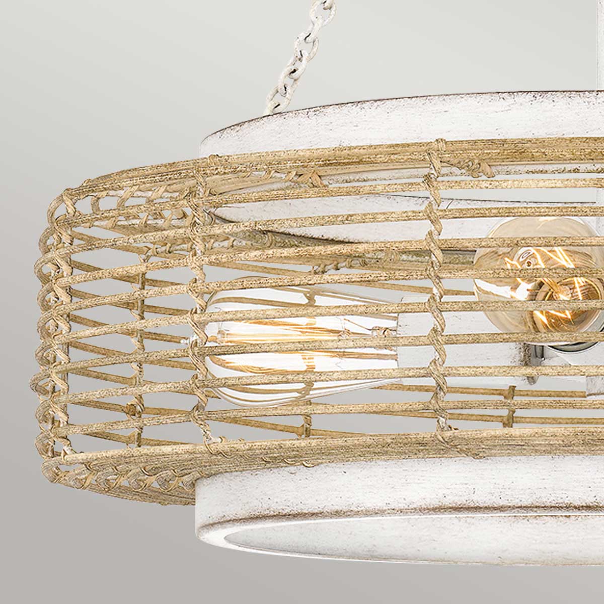 Quoizel Waylon 4 Light Pendant Antique White with Rope Shade