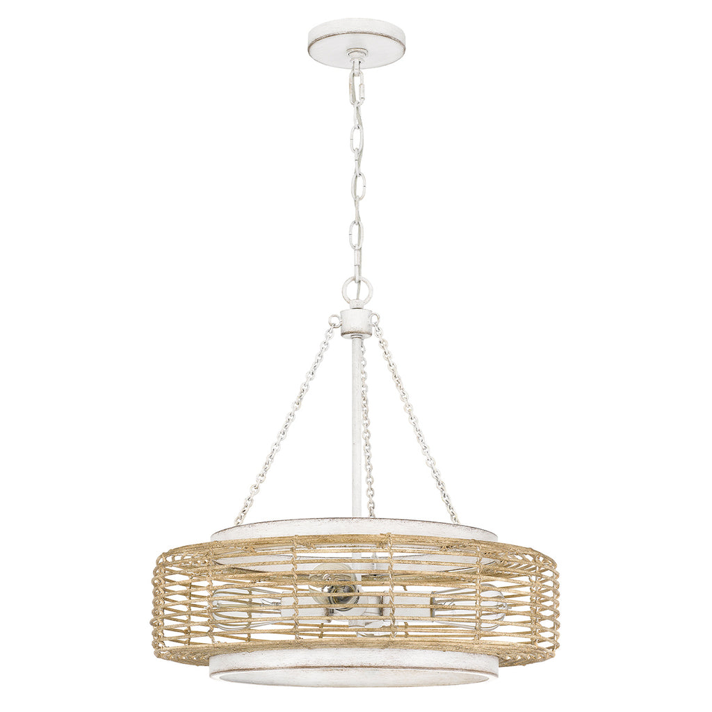 Quoizel Waylon 4 Light Pendant Antique White with Rope Shade