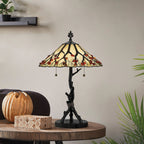 Quoizel Whispering 2 Light Tiffany style Table Lamp Valiant Bronze with Art Glass Shade