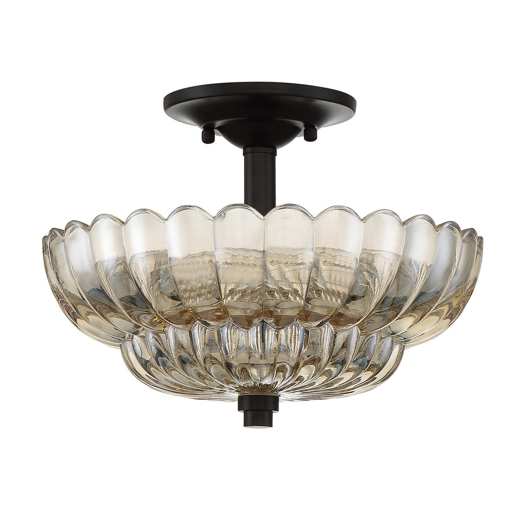 Quoizel Whitecap 3 Light Semi Flush Medium Tinted Amber Glass with Mottled Cocoa Brown
