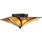 Quoizel Asheville 2 Light Tiffany Flush Ceiling Light in Valiant Bronze