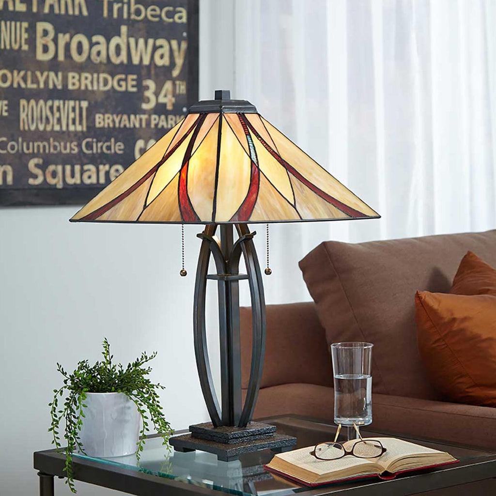 Quoizel Asheville Tiffany Table Lamp in Valiant Bronze