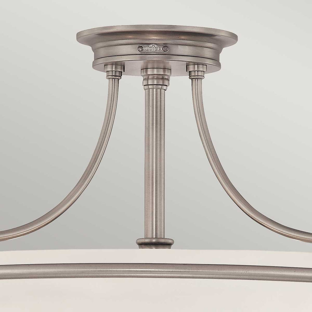 Quoizel Griffin 3 Light Semi Flush Ceiling Light in Antique Nickel, detail