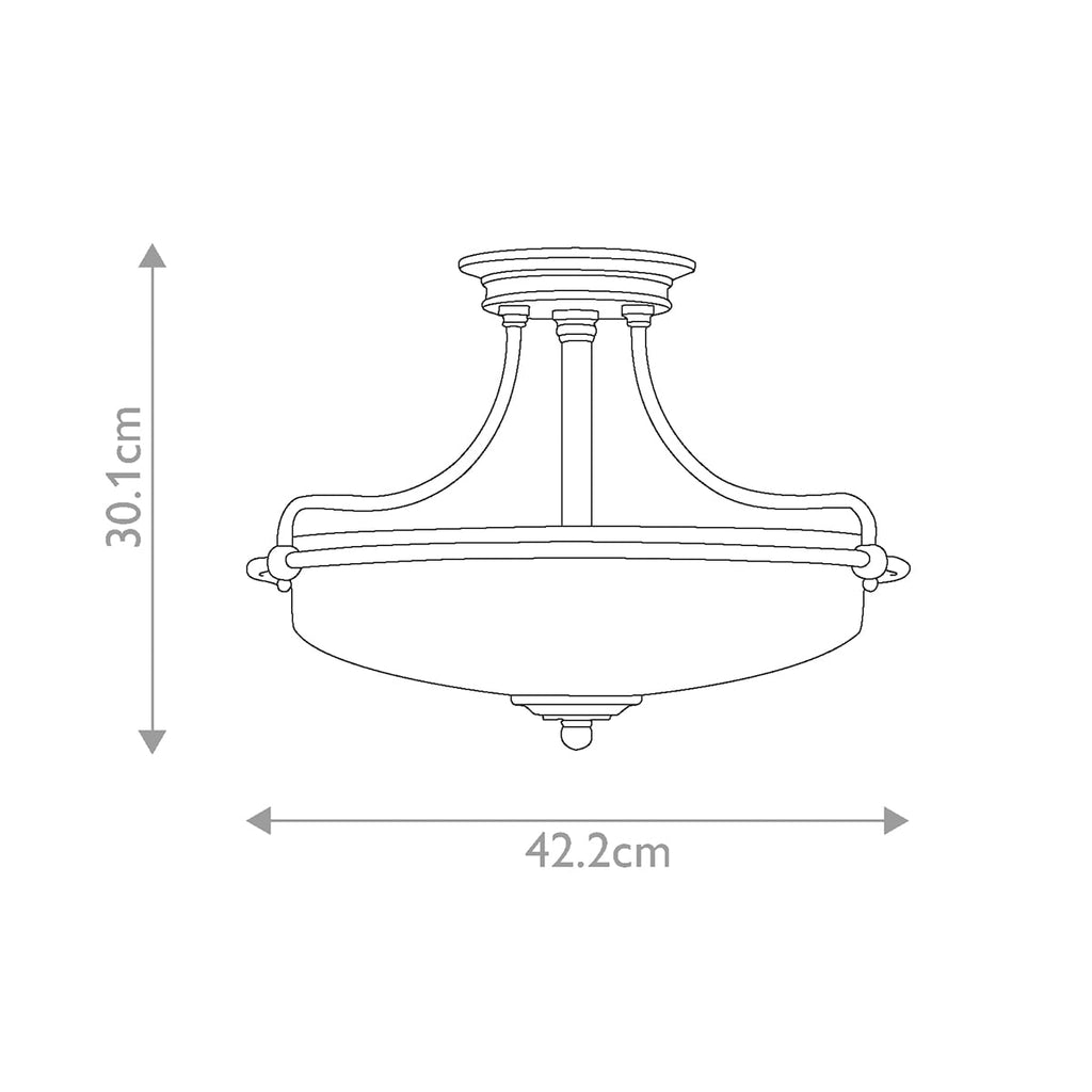 Quoizel Griffin 3 Light Semi Flush Ceiling Light in Antique Nickel, dimensions