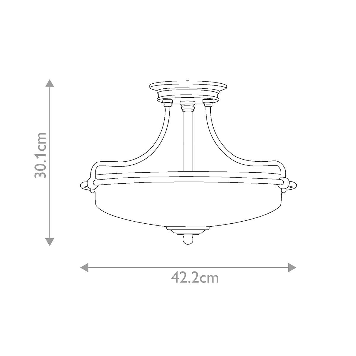 Quoizel Griffin 3 Light Semi Flush Ceiling Light in Antique Nickel, dimensions
