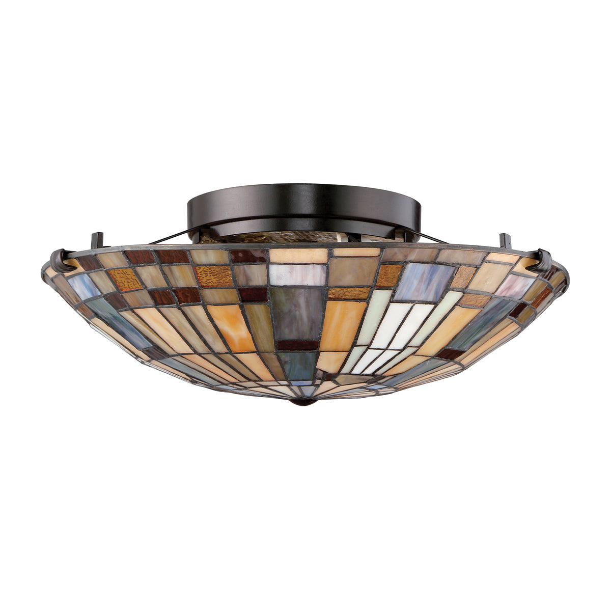Quoizel Inglenook 2 Light Flush Valiant Bronze & Art Glass Shade