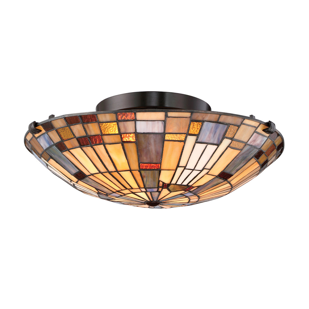 Quoizel Inglenook 2 Light Flush Valiant Bronze & Art Glass Shade