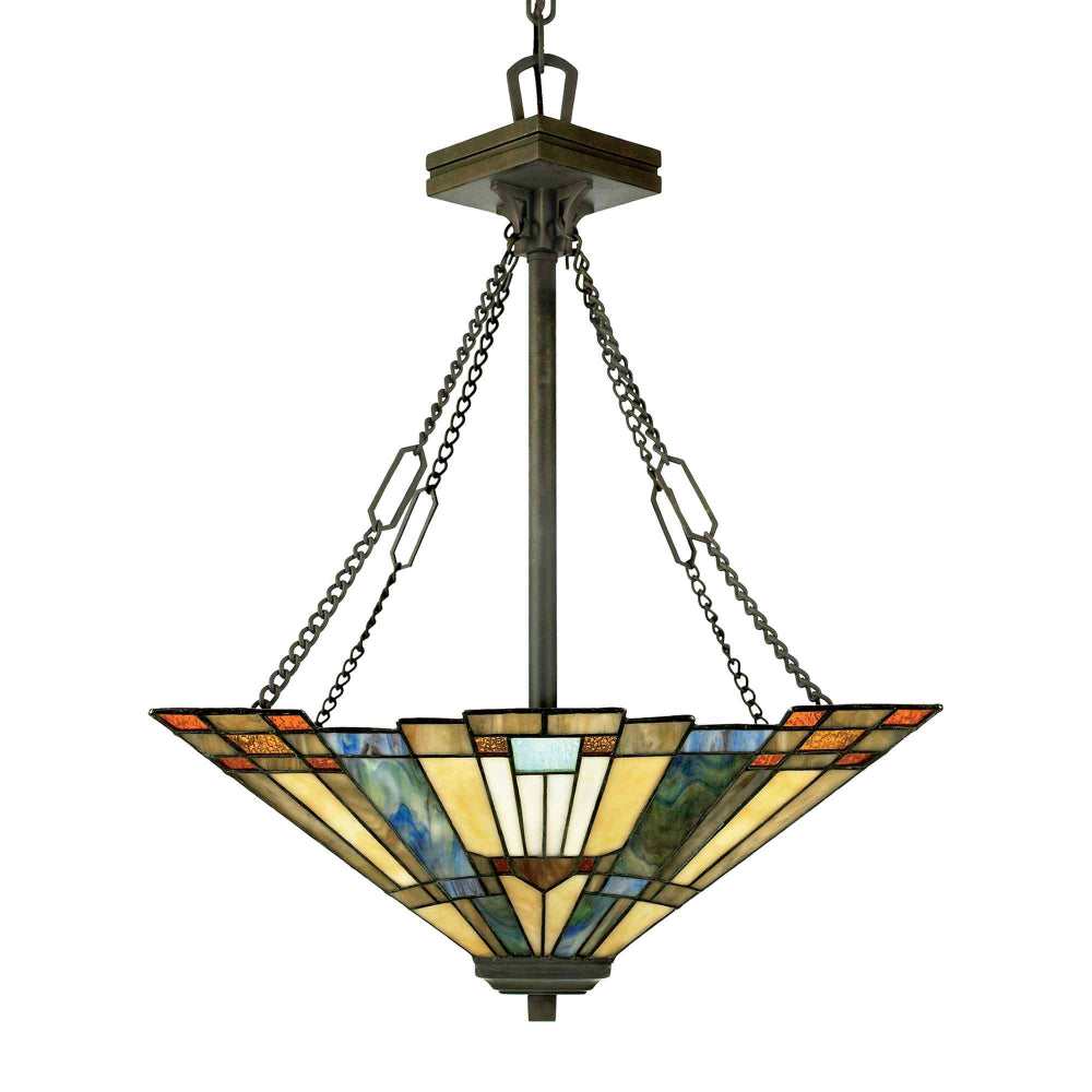 Quoizel Inglenook Tiffany Inverted Pendant Light in Valiant Bronze